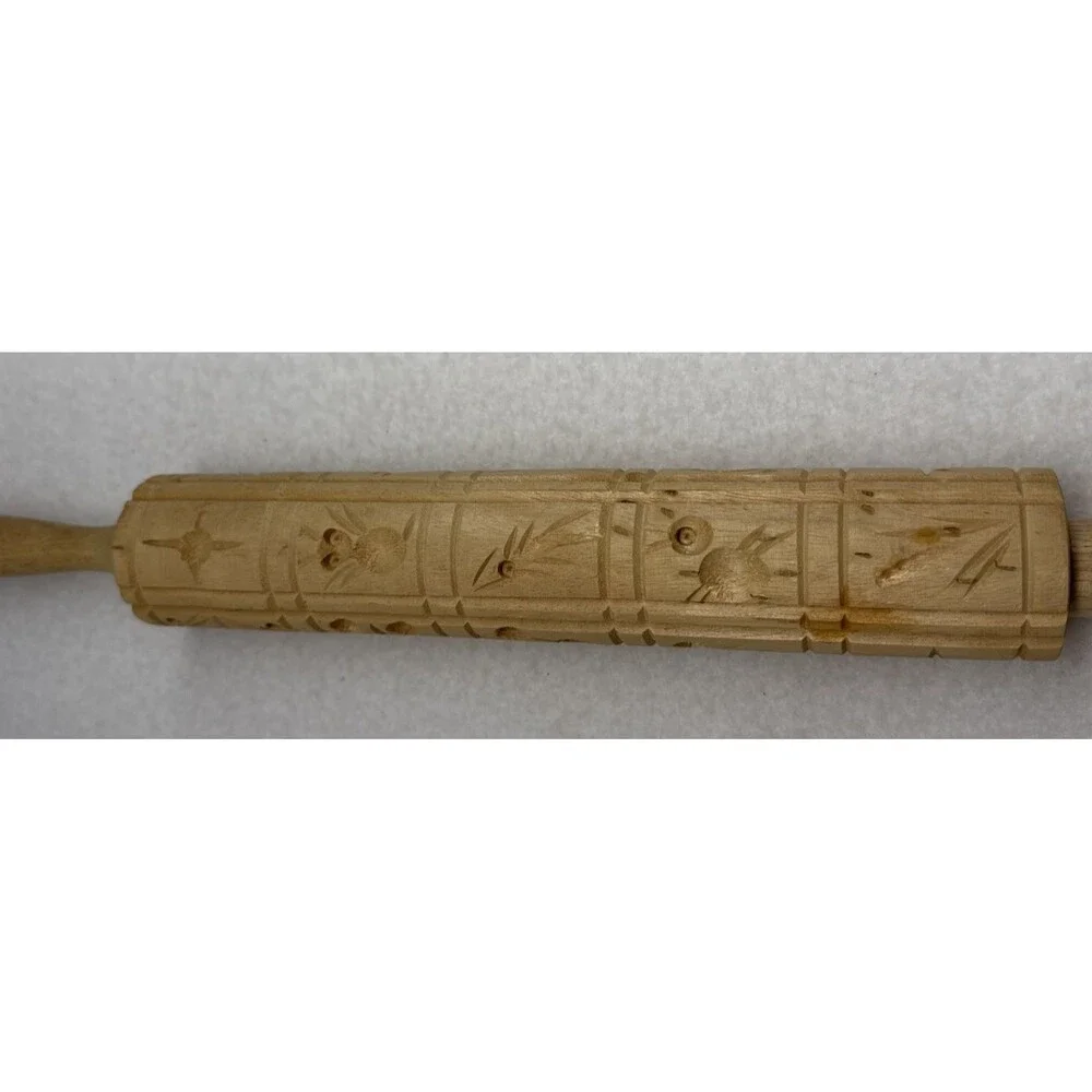 Embossed Rolling Pin Large Animal Bird Floral Cookie Folk Art Unbranded Wood